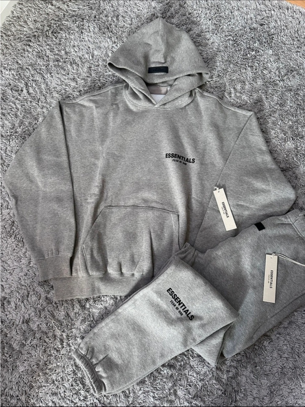 Full Set Essentials Gray Logo Sweatpants — Classic Light Gray Joggers